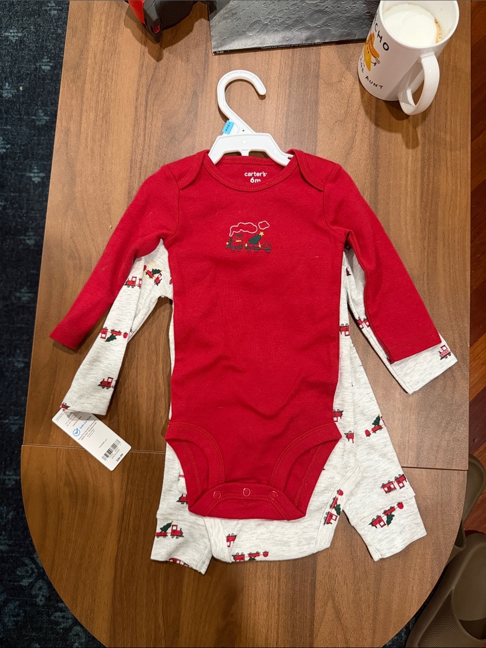 Carter's Red & White Holiday Train Long-Sleeve Baby One-Pieces